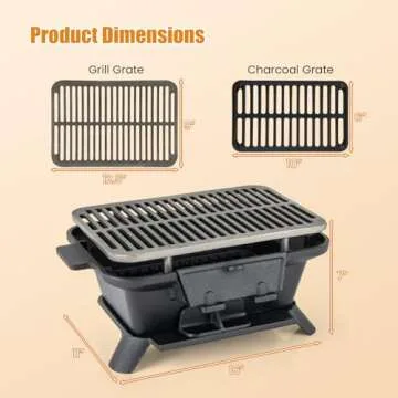 Giantex Charcoal Grill Hibachi Grill, Portable Cast Iron Grill with Double-sided Grill Grate, Air Regulating Door, Fire Gate, Grill Grate Lifter, BBQ Grill for Outdoor Picnic Camping Backyard Cooking