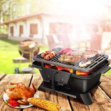 Giantex Charcoal Grill Hibachi Grill, Portable Cast Iron Grill with Double-sided Grill Grate, Air Regulating Door, Fire Gate, Grill Grate Lifter, BBQ Grill for Outdoor Picnic Camping Backyard Cooking