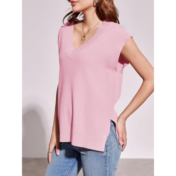 Saodimallsu Womens V Neck Sweater Vest Soft Ribbed Knit
