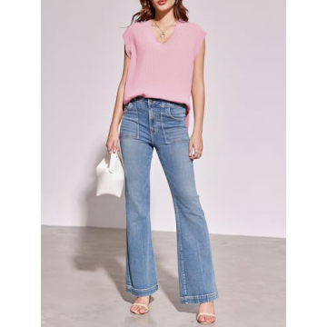 Saodimallsu Womens V Neck Sweater Vest Soft Ribbed Knit