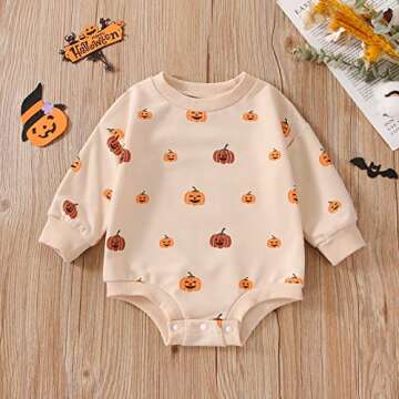 FYBITBO Halloween Baby Girl Boy Clothes Pumpkin Romper Sweatshirt Onesie Long Sleeve Bodysuit Top Fa...
