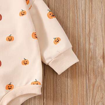FYBITBO Halloween Baby Girl Boy Clothes Pumpkin Romper Sweatshirt Onesie Long Sleeve Bodysuit Top Fall Winter Outfit (Halloween Romper,3-6 Months)