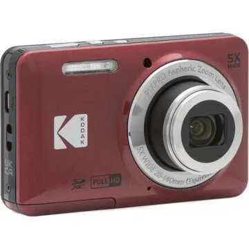 KODAK Pixpro FZ55 Digital Camera Bundle, Includes: SanDisk 128GB Memory Card, Hard Shell Camera Case, SD Card Reader and More (6 Items) (Red)
