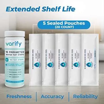 Varify 17 in 1 Complete Drinking Water Test Kit - 100 Strips + 2 Bacteria Tester Kits - Well, Tap, Home, City Water Testing Strip for Lead, Alkaline, Chlorine, Hardness, Iron, Fluoride, Copper & More