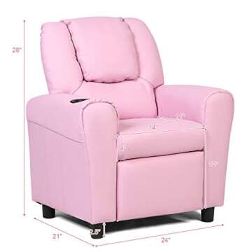 Costzon Kids Recliner Chair with Cup Holder, Toddler Room Furniture Children Armrest Sofa w/Headrest & Footrest for Girls Boys Baby Bedroom, PU Leather Couch (Pink)