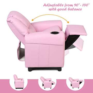 Costzon Kids Recliner Chair with Cup Holder, Toddler Room Furniture Children Armrest Sofa w/Headrest & Footrest for Girls Boys Baby Bedroom, PU Leather Couch (Pink)