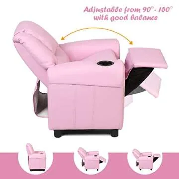 Costzon Kids Recliner Chair with Cup Holder, Toddler Room Furniture Children Armrest Sofa w/Headrest & Footrest for Girls Boys Baby Bedroom, PU Leather Couch (Pink)