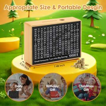 Cash Vault Wooden Money Box，Wooden Money Box with 8 Saving Targets，One Piece Cash Vault Wooden S...