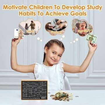 Cash Vault Wooden Money Box，Wooden Money Box with 8 Saving Targets，One Piece Cash Vault Wooden Savings Box Coin Money Savings Box with Counter ，Gift for Adults Kids Boys Girl (Wood Color)