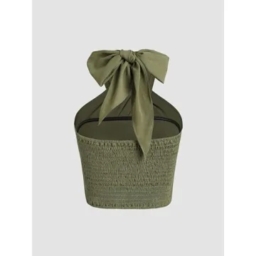 CIDER Cross Halter Shirred Back Crop Top Green Size Small