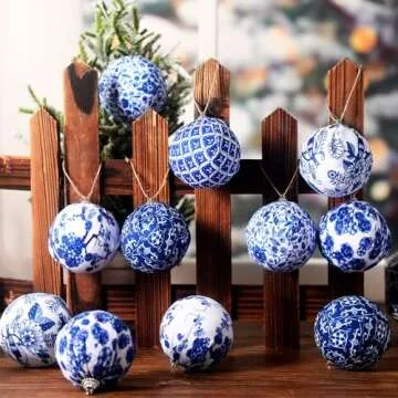 Preboun 12 Pcs Winter Chinoiserie Ball Ornaments