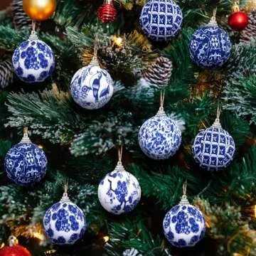 Preboun 12 Pcs Winter Chinoiserie Ball Ornaments