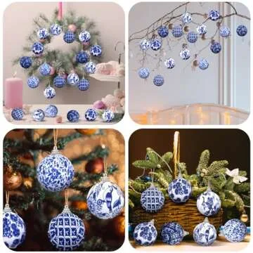 Preboun 12 Pcs Winter Chinoiserie Ball Ornaments