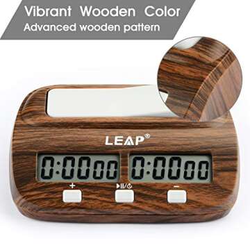 LEAP Chess Clock with Countdown Alarm Bonus and Delay Functions for Chess and 2-Player Board Games Classic Wood Grain Version