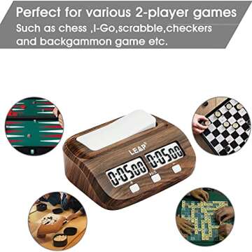 LEAP Chess Clock with Countdown Alarm Bonus and Delay Functions for Chess and 2-Player Board Games Classic Wood Grain Version