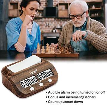 LEAP Chess Clock with Countdown Alarm Bonus and Delay Functions for Chess and 2-Player Board Games Classic Wood Grain Version
