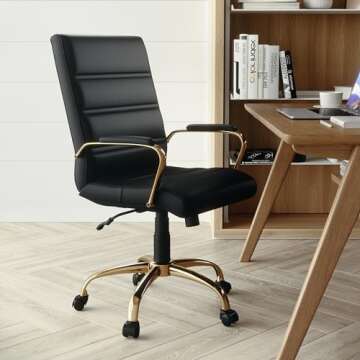 Flash Furniture Whitney Mid-Back Swivel LeatherSoft Desk Chair with Padded Seat and Armrests, Adjust...