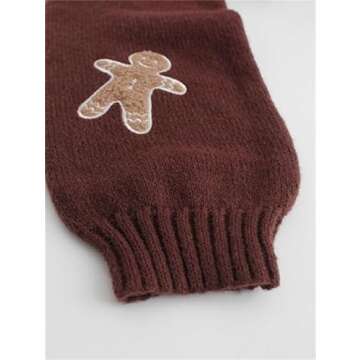 Women's Cartoon Print Drop Shoulder Cardigan, Gingerbread Sweater Women, Gingerbread Cardigan (US, Alpha, X-Large, Regular, Regular, Brown)