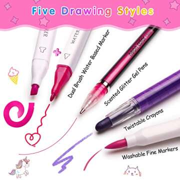 beefunni Unicorn Washable Markers Set 48 pcs with Glitte Pencil Case, Art Supplies for Kids Ages 4-6...