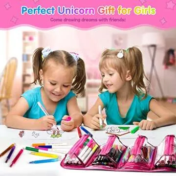 beefunni Unicorn Washable Markers Set 48 pcs with Glitte Pencil Case, Art Supplies for Kids Ages 4-6-8, Arts Crafts Coloring Set with Stickers - Birthday Gifts for Girls 4 5 6 7 8 9 Year Old