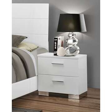 Coaster Home Furnishings Contemporary Felicity 2 Drawer Nightstand Bedside Table No Assembly White H...