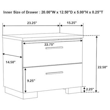 Coaster Home Furnishings Contemporary Felicity 2 Drawer Nightstand Bedside Table No Assembly White High Gloss 203502