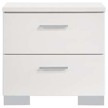 Coaster Home Furnishings Contemporary Felicity 2 Drawer Nightstand Bedside Table No Assembly White High Gloss 203502