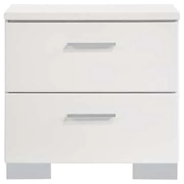 Coaster Home Furnishings Contemporary Felicity 2 Drawer Nightstand Bedside Table No Assembly White High Gloss 203502
