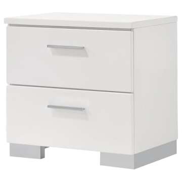 Coaster Home Furnishings Contemporary Felicity 2 Drawer Nightstand Bedside Table No Assembly White High Gloss 203502
