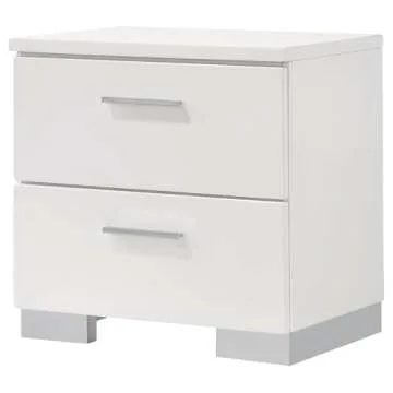 Coaster Home Furnishings Contemporary Felicity 2 Drawer Nightstand Bedside Table No Assembly White High Gloss 203502