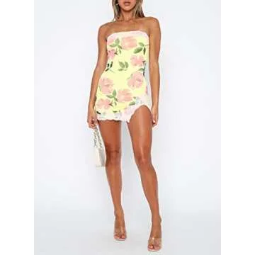 ROAONOCOMO Women Y2K Off Shoulder Mini Tube Dress Open Back Strapless Bodycon Dresses Sexy Short Party Dress Streetwear