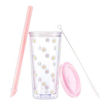 UPLYO Reusable Boba Cup Smoothie Cup with Resealable Lid Plug - 550 ml/20 oz Double Wall Insulated B...