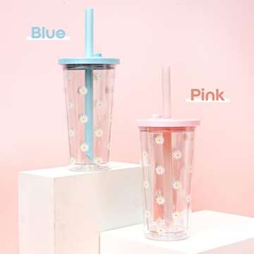 UPLYO Reusable Boba Cup Smoothie Cup with Resealable Lid Plug - 550 ml/20 oz Double Wall Insulated Boba Tea Cup Boba Tumbler Milk Tea Cup with Wide Reusable Straw