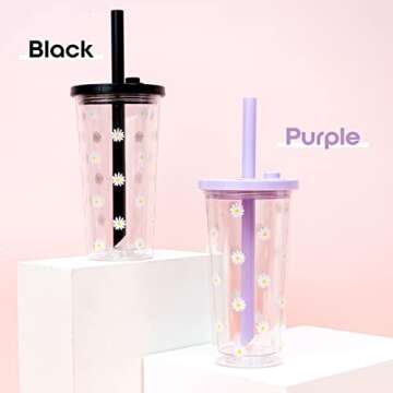 UPLYO Reusable Boba Cup Smoothie Cup with Resealable Lid Plug - 550 ml/20 oz Double Wall Insulated Boba Tea Cup Boba Tumbler Milk Tea Cup with Wide Reusable Straw