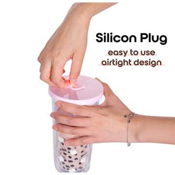 UPLYO Reusable Boba Cup Smoothie Cup with Resealable Lid Plug - 550 ml/20 oz Double Wall Insulated Boba Tea Cup Boba Tumbler Milk Tea Cup with Wide Reusable Straw