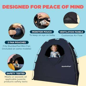 SlumberPod Portable Privacy Pod Blackout Canopy Crib Cover, Sleeping Space for Age 4 Months and Up with Monitor Pouch and Zipper, Blackout Cover, Travel Crib Canopy (Navy, Standard (No Fan))