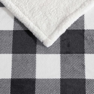 Eddie Bauer - Throw Blanket, Reversible Sherpa Fleece Bedding, Buffalo Plaid Home Decor for All Seasons (Black Check, Throw)
