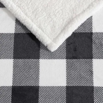 Eddie Bauer - Throw Blanket, Reversible Sherpa Fleece Bedding, Buffalo Plaid Home Decor for All Seasons (Black Check, Throw)