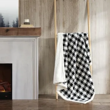 Eddie Bauer - Throw Blanket, Reversible Sherpa Fleece Bedding, Buffalo Plaid Home Decor for All Seasons (Black Check, Throw)