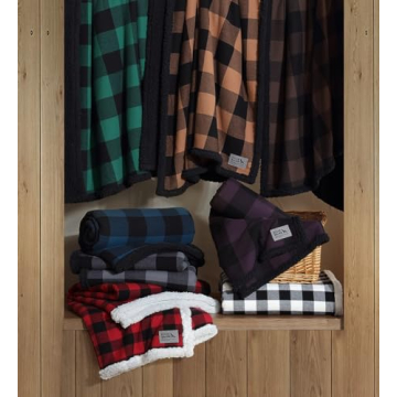 Eddie Bauer - Throw Blanket, Reversible Sherpa Fleece Bedding, Buffalo Plaid Home Decor for All Seasons (Black Check, Throw)