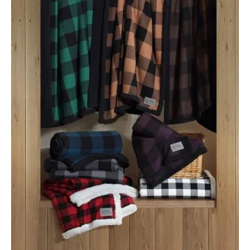 Eddie Bauer - Throw Blanket, Reversible Sherpa Fleece Bedding, Buffalo Plaid Home Decor for All Seasons (Black Check, Throw)