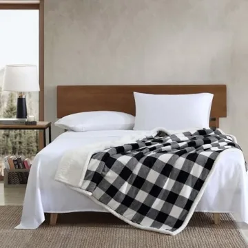 Eddie Bauer - Throw Blanket, Reversible Sherpa Fleece Bedding, Buffalo Plaid Home Decor for All Seasons (Black Check, Throw)
