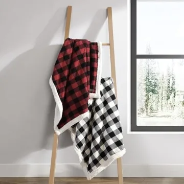 Eddie Bauer - Throw Blanket, Reversible Sherpa Fleece Bedding, Buffalo Plaid Home Decor for All Seasons (Black Check, Throw)