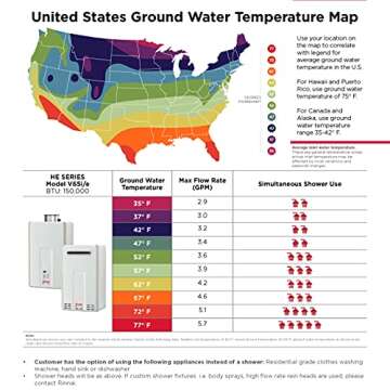 Rinnai V65iP Tankless Hot Water Heater, 6.5 GPM, Propane, Indoor Installation