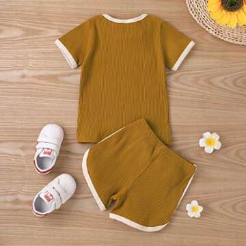 Unisex Toddler Baby Boy Girl Summer Clothes Short Sleeve T-Shirt Tops+Short Pants Ribbed Two Piece S...
