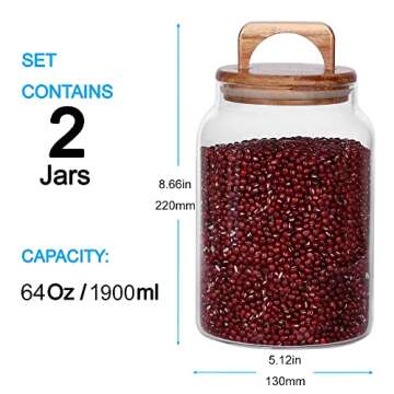 SAIOOL Canister Set of 2, Glass Kitchen Canisters with Airtight Acacia Lid, Tall Clear Airtight Food...