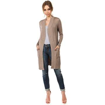 CIELO Women's Long Sleeve Sweater Duster Cardigan Camel S
