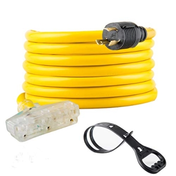 25 Feet Heavy Duty Generator Extension Cord - NEMA L5-30P with 3 Outlets