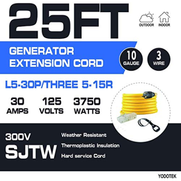 Heavy Duty 25 FT Generator Extension Cord, 30 Amp Power Cable