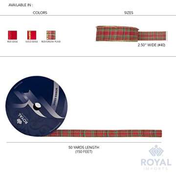 Royal Imports Wired Traditional Clarkston Tartan Plaid Christmas Waterproof Ribbon, Floral & Craft Decor - 2.5" (#40) - 50 Yd (150') - Gold Edge